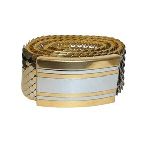 Vintage Metallic Silver & Gold Wide Stretch Scales Belt Retro Glam